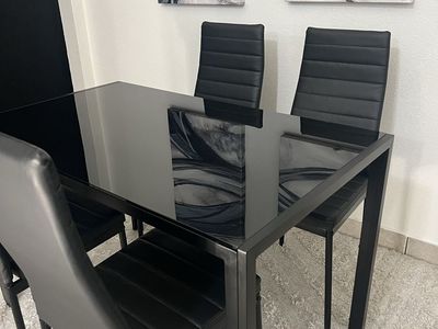 Dining Table - Black Glass Top Set