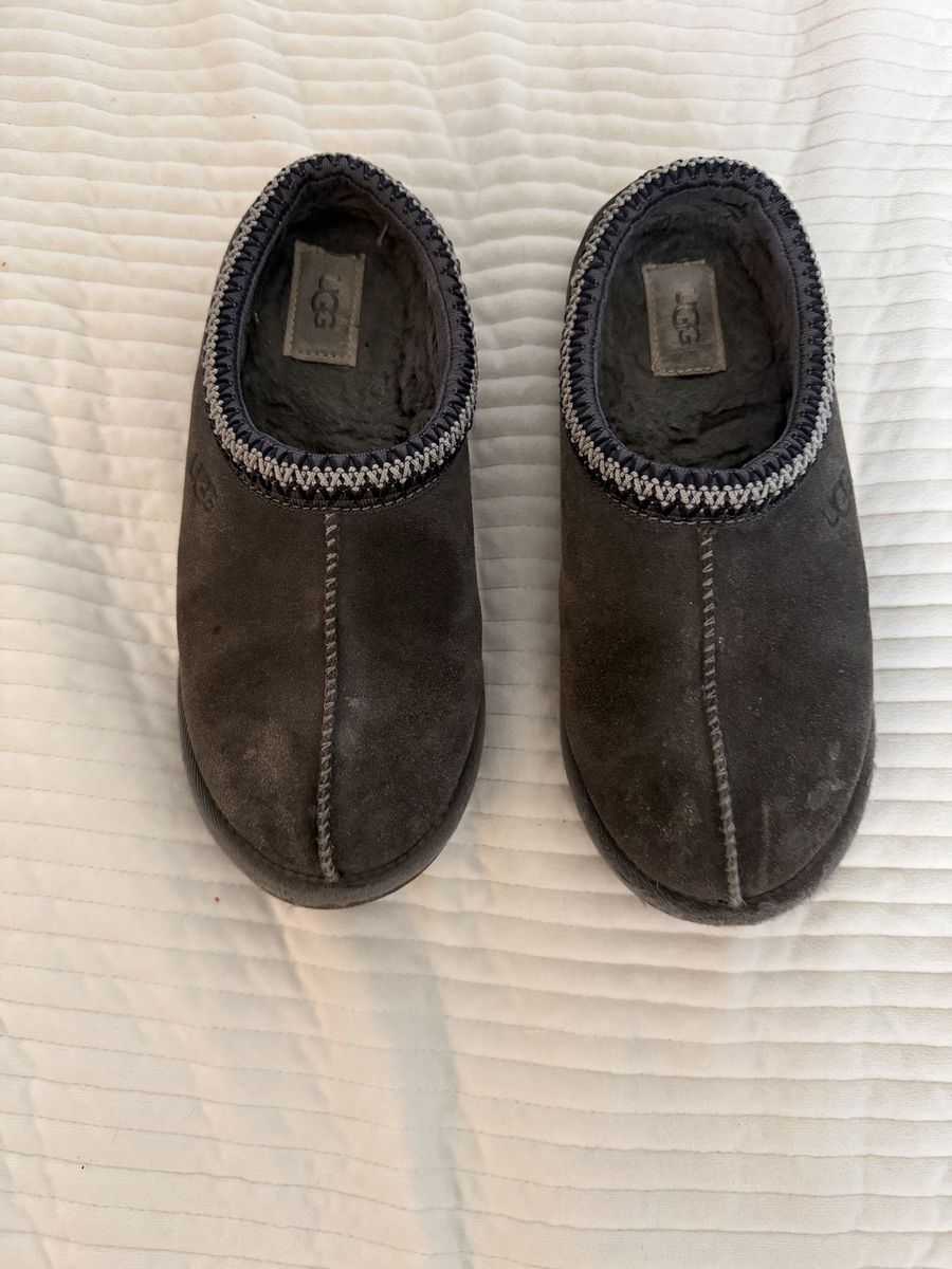 UGG Ansley Charcoal Suede Slippers - Women's Slip-On Flat Shoes, Sheepskin Lined, Size 7
