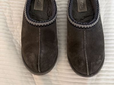UGG Ansley Charcoal Suede Slippers - Women's Slip-On Flat Shoes, Sheepskin Lined, Size 7