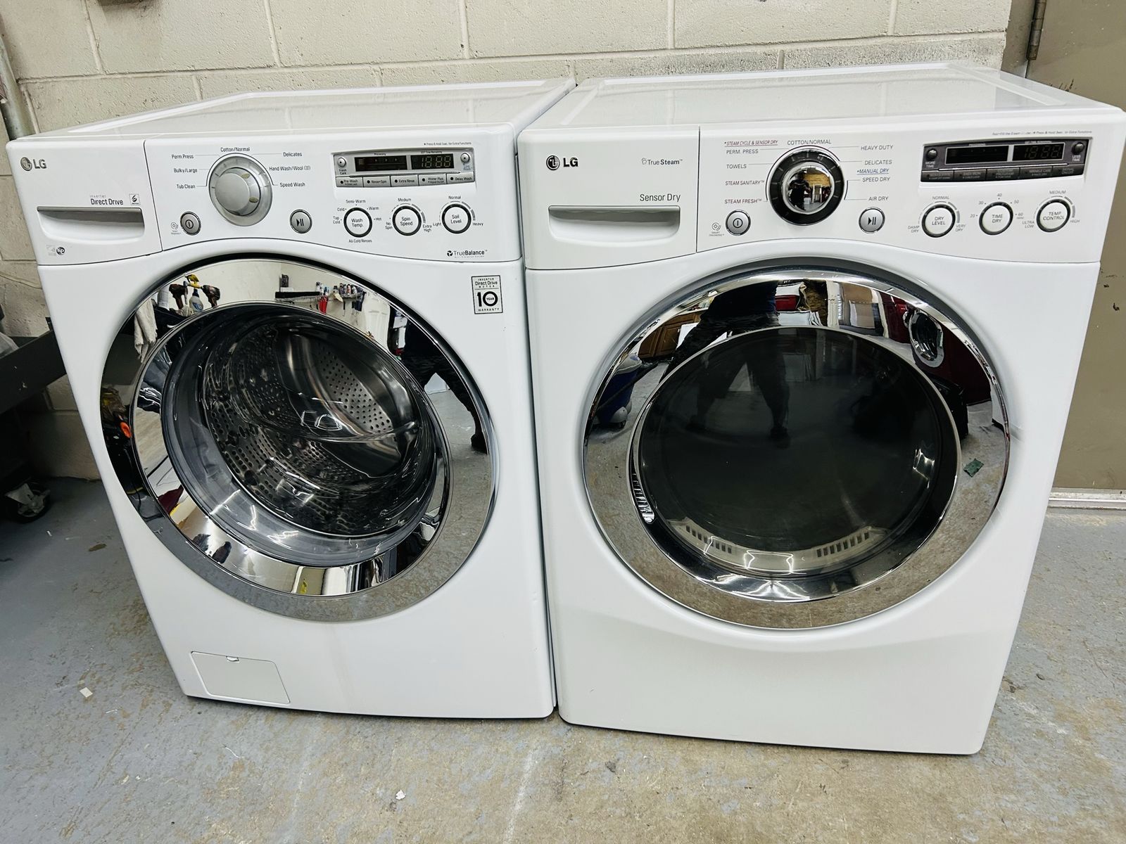 LG washer and dryer set with steam refresh