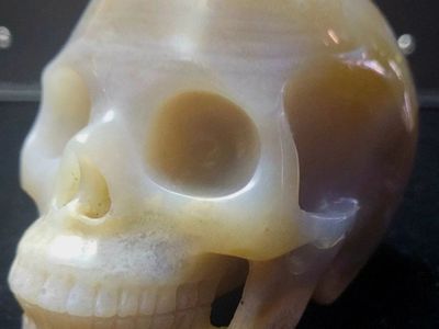 Huge 4.0" Agate Carved Crystal Skull, Super Realistic - S3006