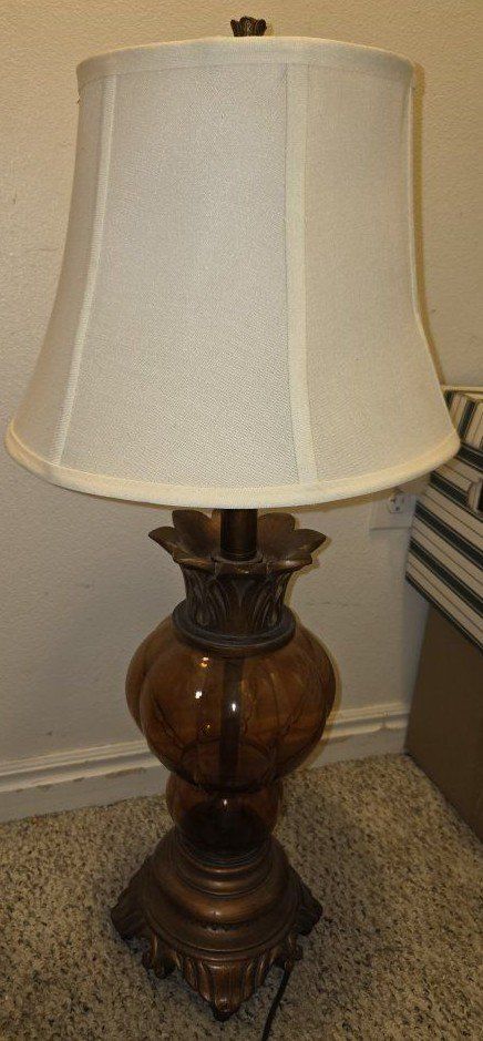 Vintage 1970s Amber Glass Table Lamp
