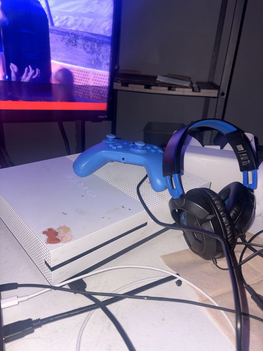 Xbox One S Console with Blue Controller and Headset