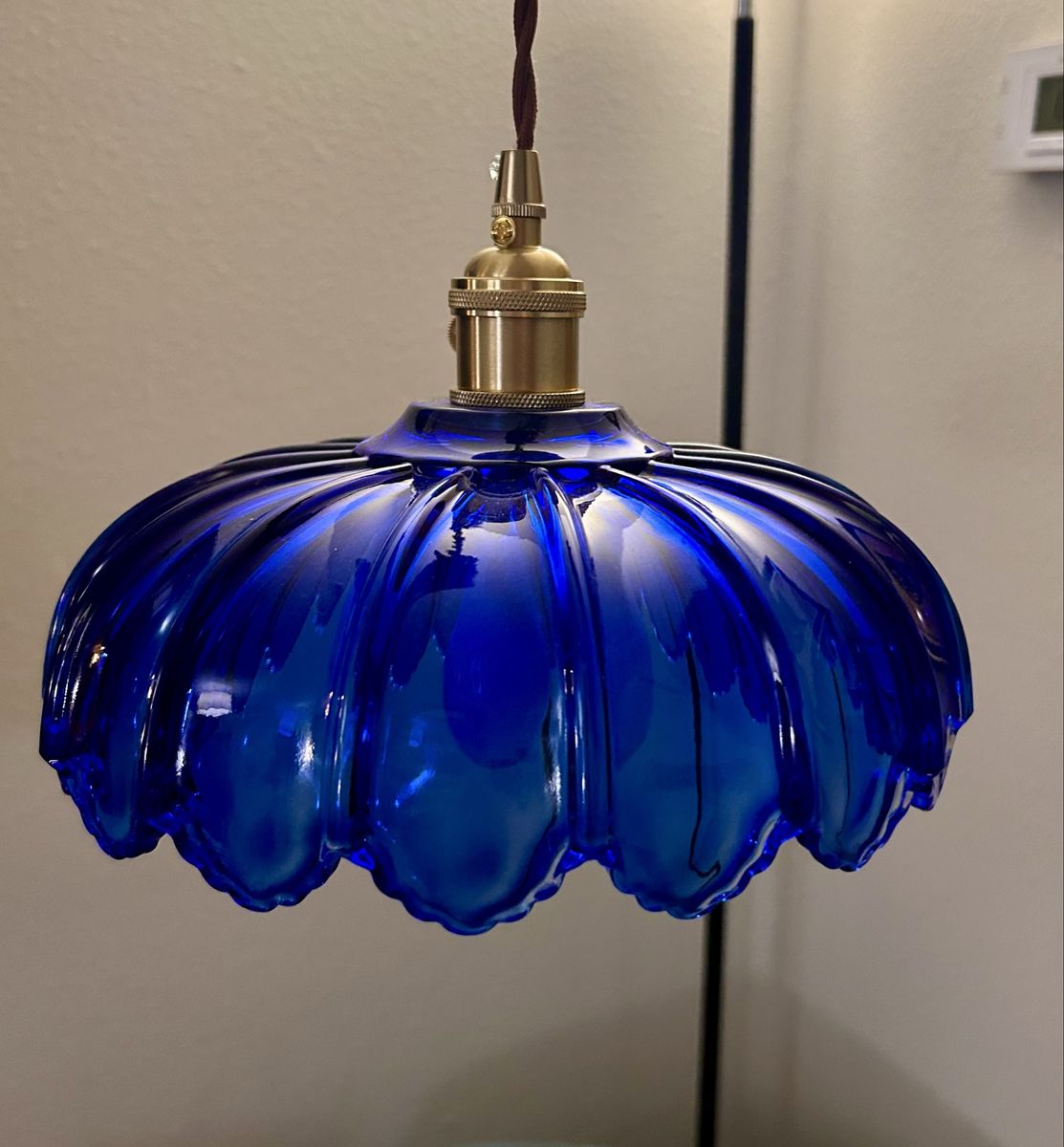 Blue Glass Pendant Light w/ Brass Fixings, Cord