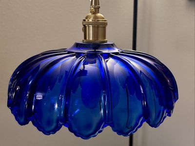 Blue Glass Pendant Light w/ Brass Fixings, Cord