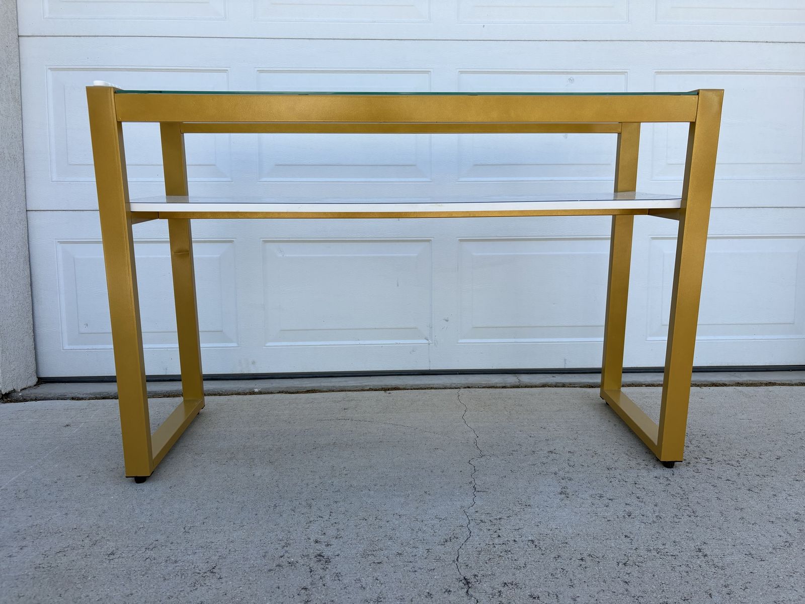 Console Table Gold Metal Frame Glass Top 2-Tier Shelf Modern Entryway Living Room Furniture