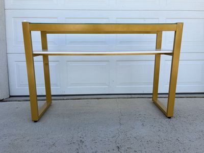Console Table Gold Metal Frame Glass Top 2-Tier Shelf Modern Entryway Living Room Furniture