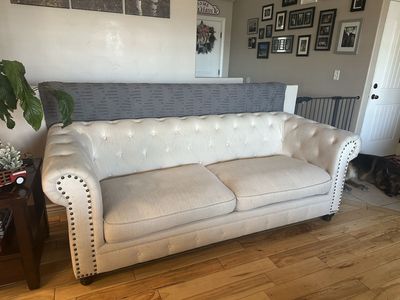 Elegant Beige Tufted Chesterfield Sofa and loveseat set with Nailhead Trim