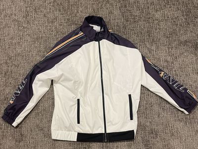 New Era Utah Jazz Track Jacket Men's L White/Navy Full Zip Windbreaker NBA. RETRO VINTAGE hard to find