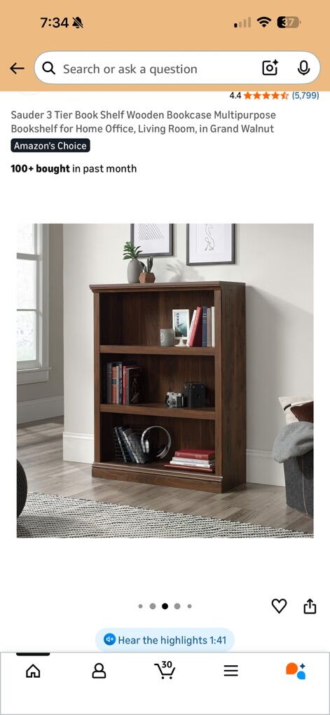 3 Tier Wood Bookshelf- New
