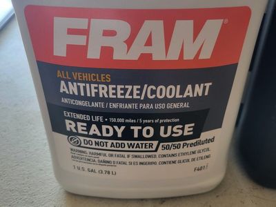 FRAM All Vehicles Antifreeze/Coolant, 1 US Gal, 50/50 Prediluted, Extended Life