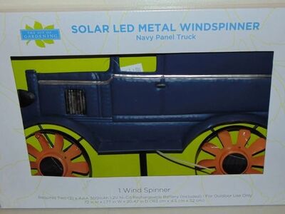 Joy of Gardening Metal Windspinner Solar LED Lights Navy Panel Truck Brand New
