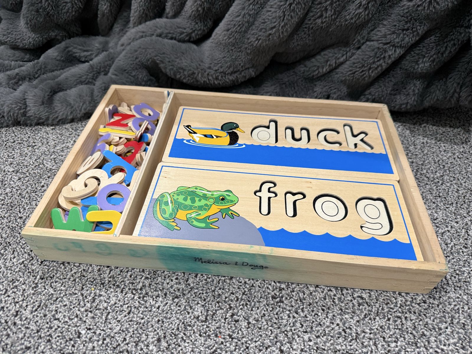 Melissa & Doug Wooden Alphabet Puzzle Letter Blocks - Duck, Frog, Bear