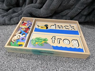 Melissa & Doug Wooden Alphabet Puzzle Letter Blocks - Duck, Frog, Bear