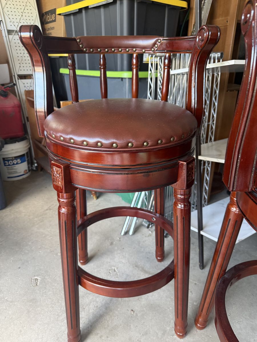 Genuine leather swivel bar stools (set of 3)