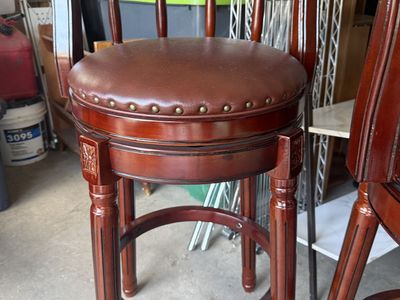 Genuine leather swivel bar stools (set of 3)