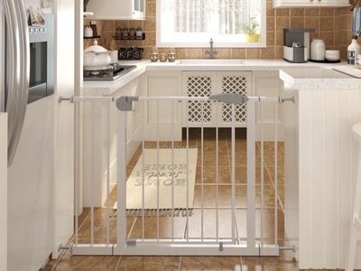 New Black easy walk through baby pet safety gate
