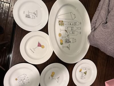 Martini & Cocktail Appetizer Plates & Platter Set - 6 Small Plates, 1 Serving Platter