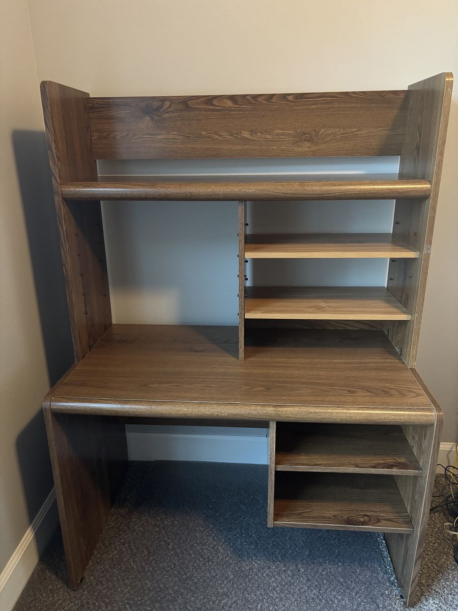 Wooden Computer Desk with Upper Hutch and Storage Shelves