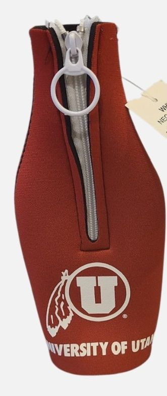 University of Utah Utes Red Neoprene Bottle Cooler Sleeve with Zipper - Officially Licensed