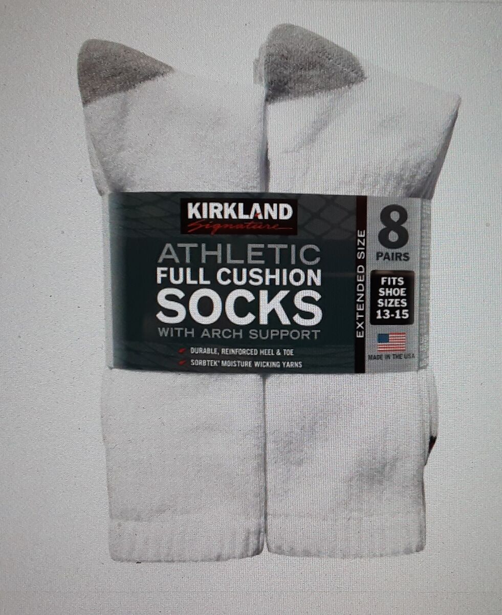 Kirkland Signature Men’s Athletic Socks 8-pairs - White (size 8-12) - New