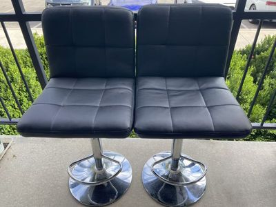 BestOffice Bar Stools Set of 2 - Adjustable Swivel - Black PU Leather
