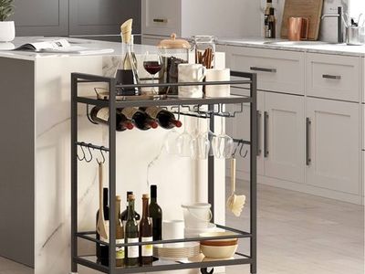 Stylish Black Bar Cart on Wheels