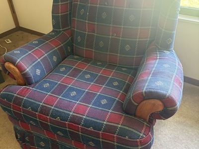 FREE Plaid/Blue Upholstered Sofa and Armchair Set - Traditional Style