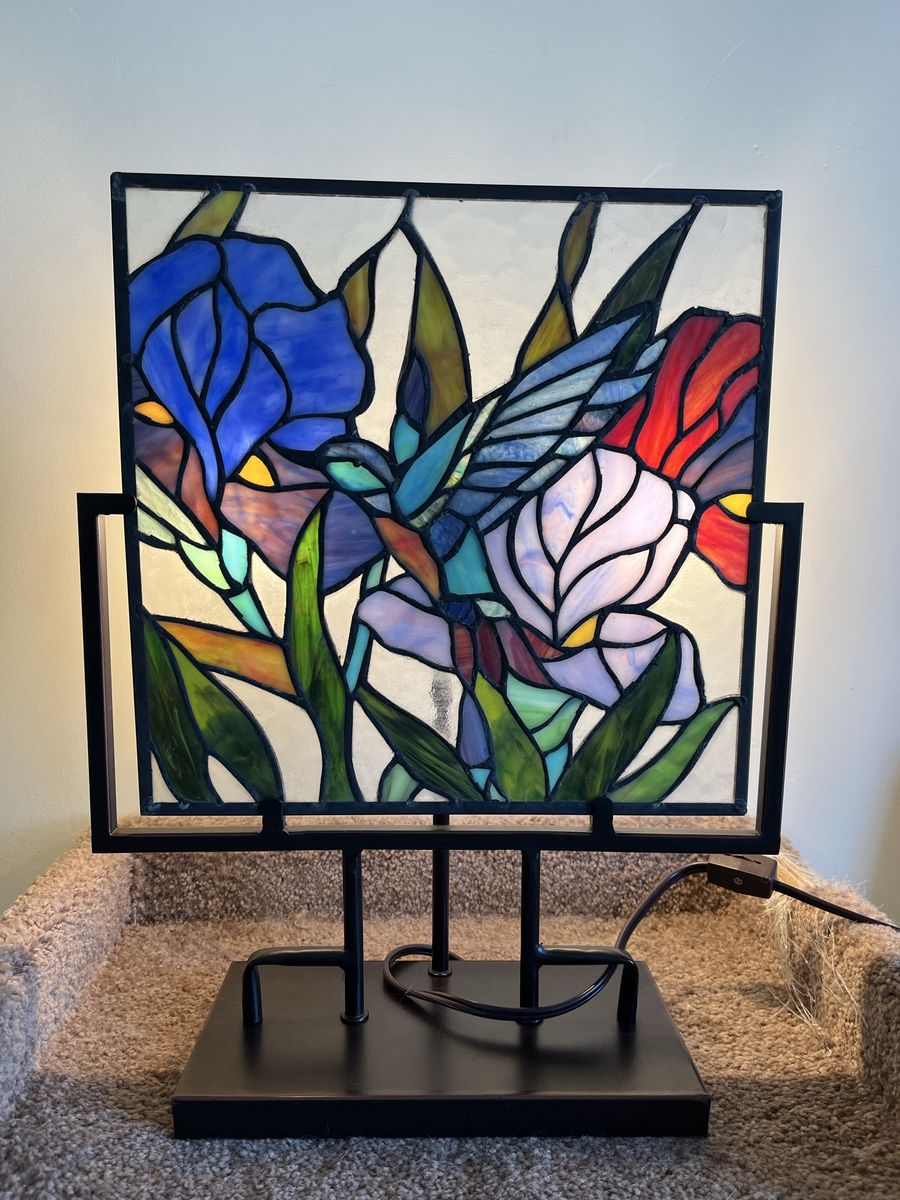 Stained Glass Hummingbird and Floral Table Accent Lamp