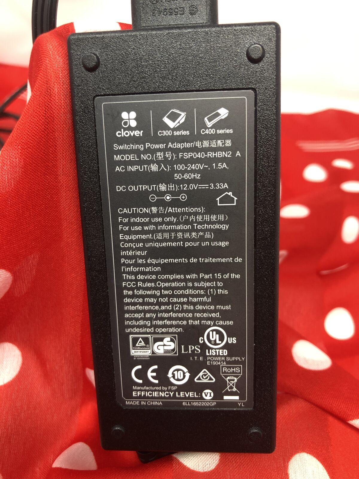 AC Adapter Charger for Clover – Model: FSP040‑RHBN2