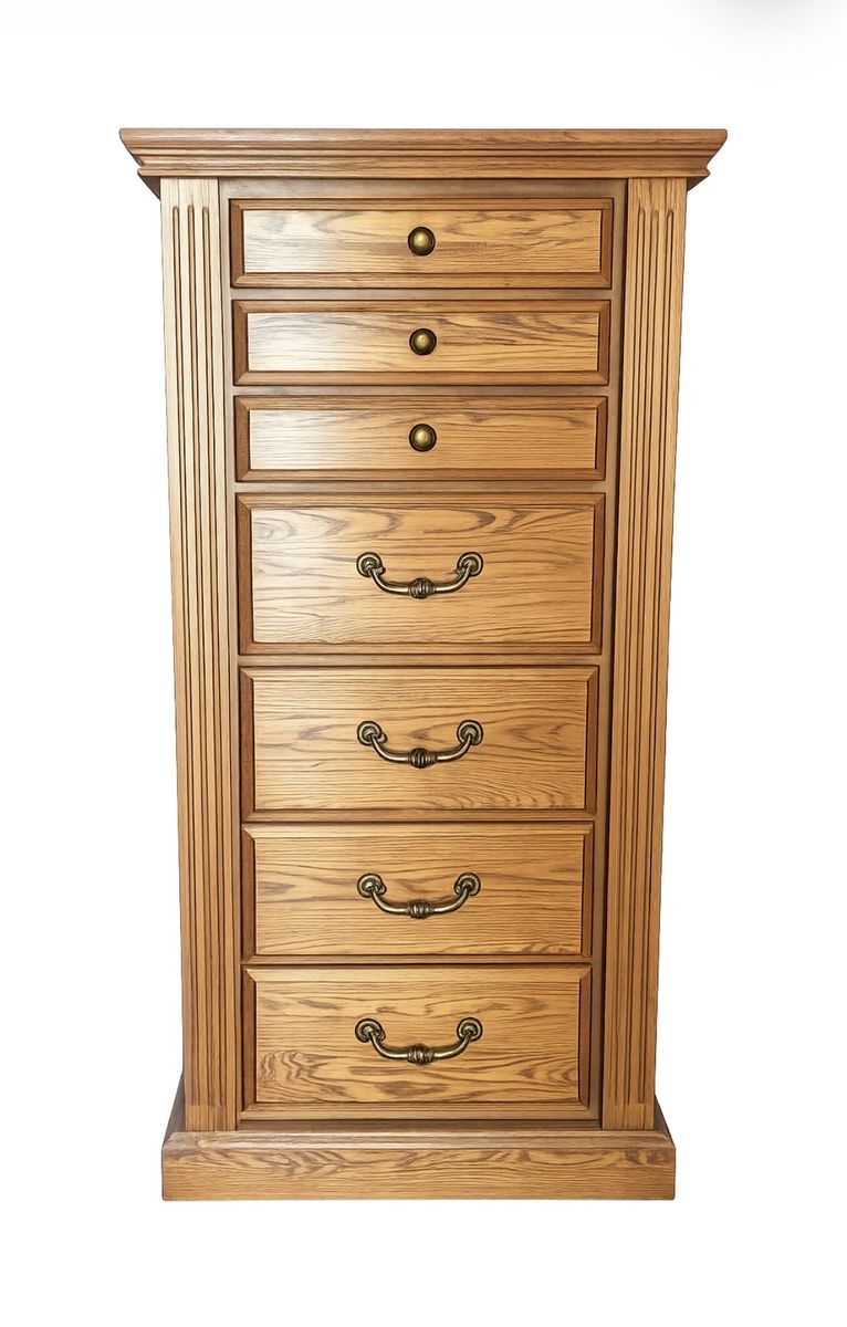 Vintage Solid Oak Revolving Jewelry Armoire / Swivel Mirror Cabinet