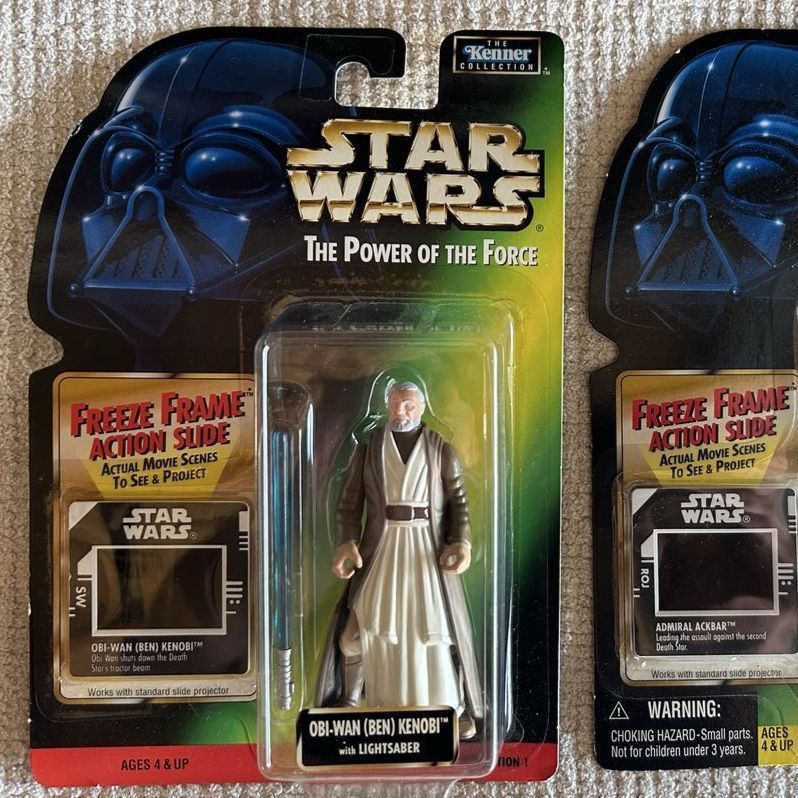 90’s OBI-WAN(Ben) KENOBI STAR WARS  w/Lightsaber The Power of The Force Green Card Freeze Frame action figure