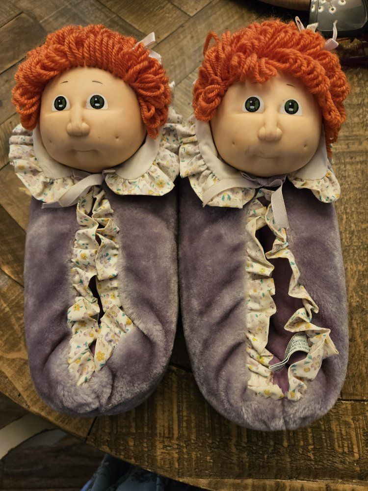 Vintage 1984 Cabbage Patch Fleece Slippers - Original Appalachian Artworks