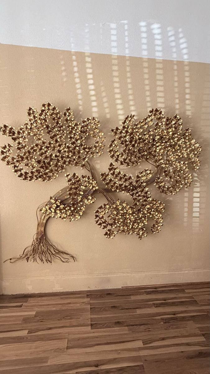 One-of-a-Kind 14K Gold Leaf Wrought Iron Tree Wall Art (70.5" x 52")