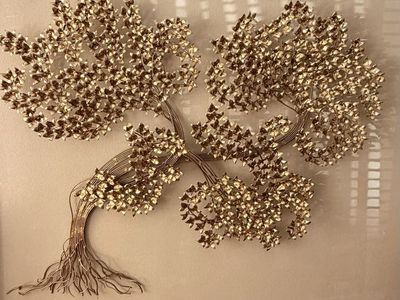 One-of-a-Kind 14K Gold Leaf Wrought Iron Tree Wall Art (70.5" x 52")