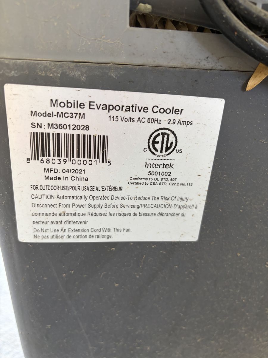 Outdoor Swamp Cooler - Mobile Evaporative Cooler – MC37M |
