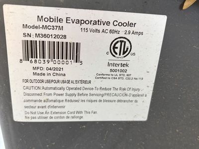 Outdoor Swamp Cooler - Mobile Evaporative Cooler – MC37M |