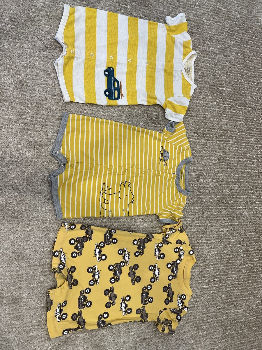 12 Baby Boy Summer Rompers - Short Sleeve, Snap Closure, Varied Prints, Size 18M