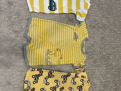 12 Baby Boy Summer Rompers - Short Sleeve, Snap Closure, Varied Prints, Size 18M