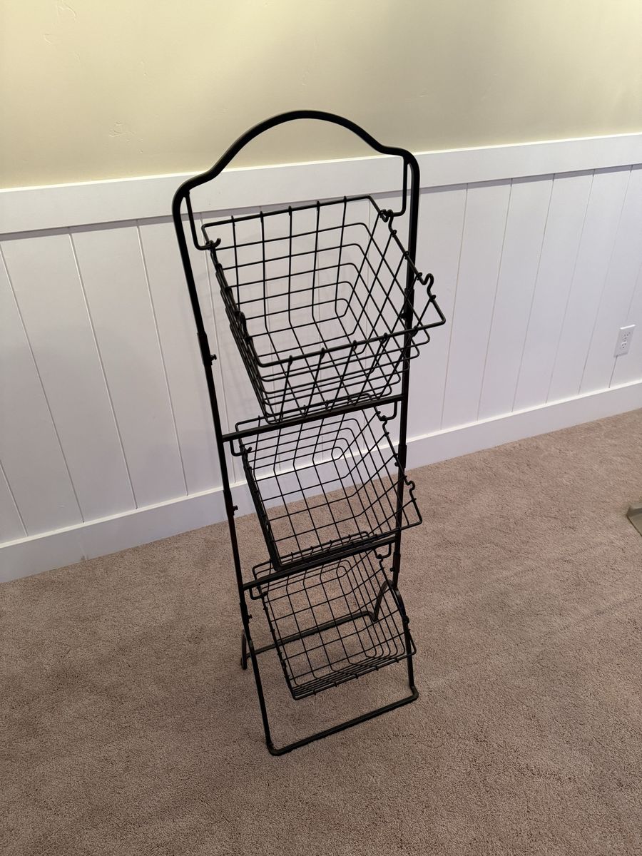 Black Metal 3-Tier Wire Storage Basket Stand - Freestanding Organizer for Kitchen, Pantry, Home