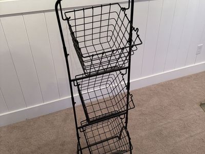 Black Metal 3-Tier Wire Storage Basket Stand - Freestanding Organizer for Kitchen, Pantry, Home