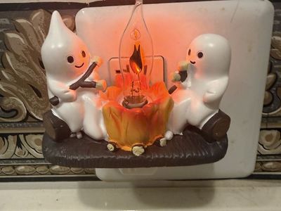 Vintage Halloween Ghosts Roasting Marshmallows Campfire Plug-In Night Light