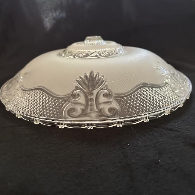 Vintage Glass Frosted Round Ceiling/Table Lampshade 14”Etched Glass Design