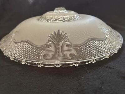 Vintage Glass Frosted Round Ceiling/Table Lampshade 14”Etched Glass Design