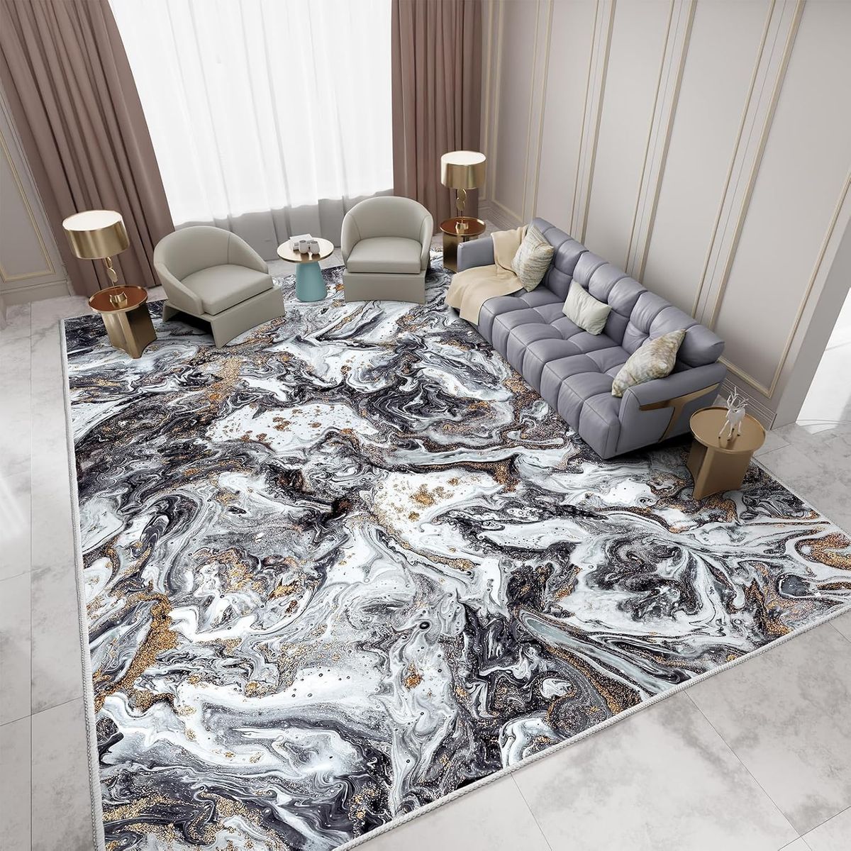 NEW 9x12 - Artistic Style Modern Rug for Living Room Bedroom Dining Room Black Gold