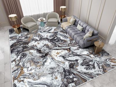 NEW 9x12 - Artistic Style Modern Rug for Living Room Bedroom Dining Room Black Gold