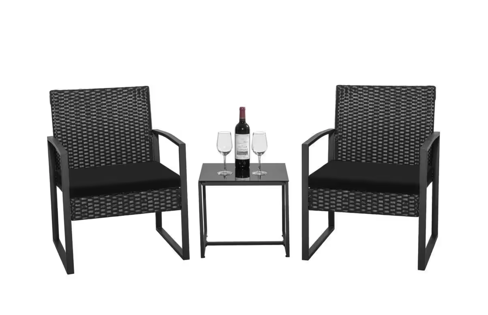 Brand New Black 3-Piece Patio Sets Steel Outdoor Wicker Patio Furniture Sets with cushions