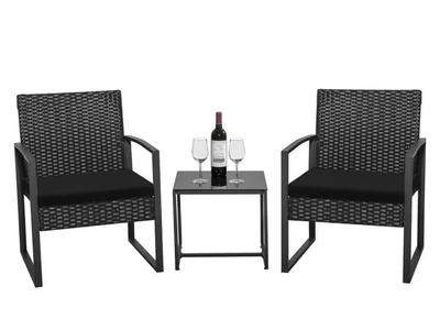 Brand New Black 3-Piece Patio Sets Steel Outdoor Wicker Patio Furniture Sets with cushions