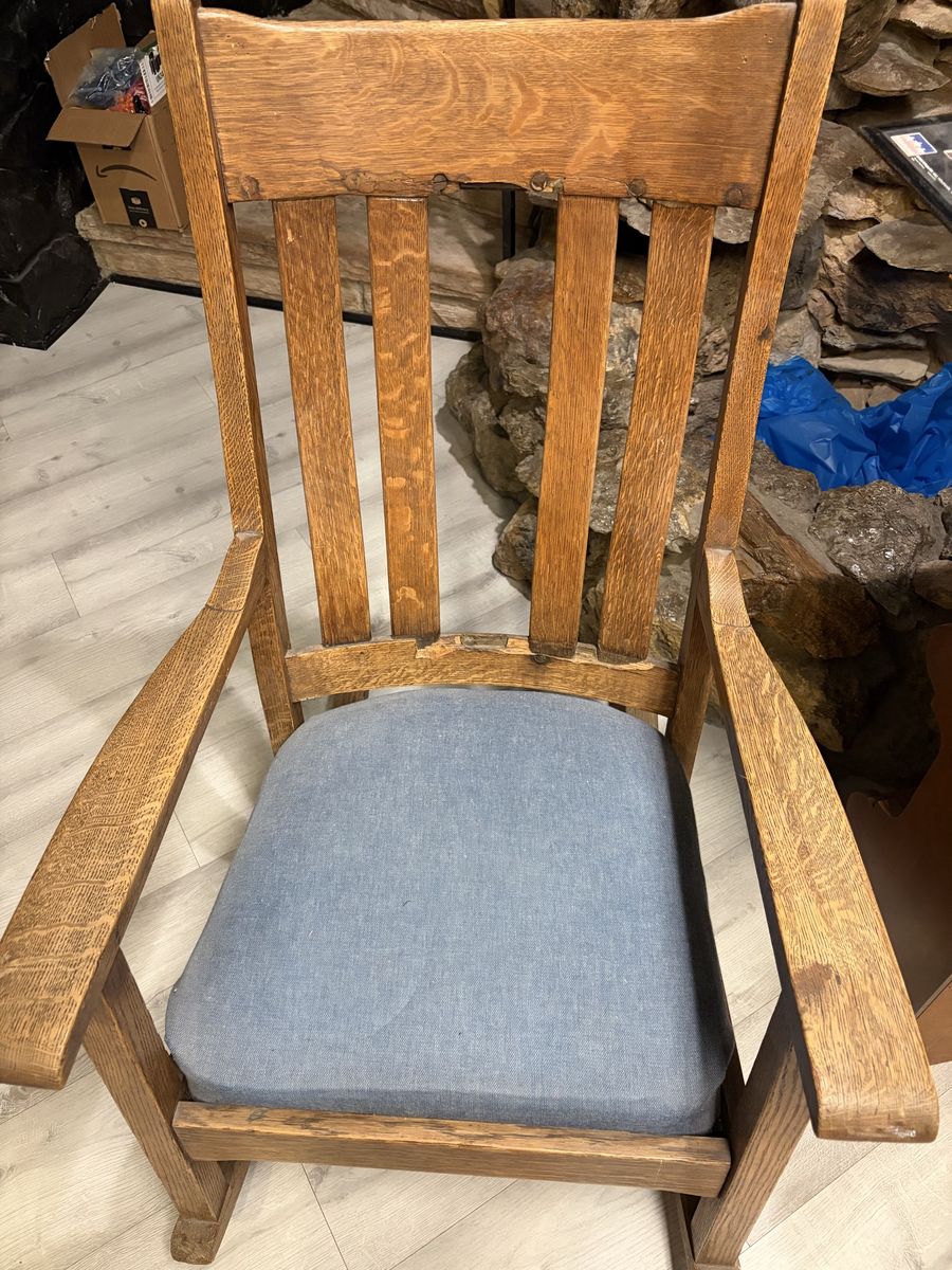Vintage Solid Oak Rocking Chair with Upholstered Seat - Classic Wood Furniture