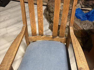 Vintage Solid Oak Rocking Chair with Upholstered Seat - Classic Wood Furniture
